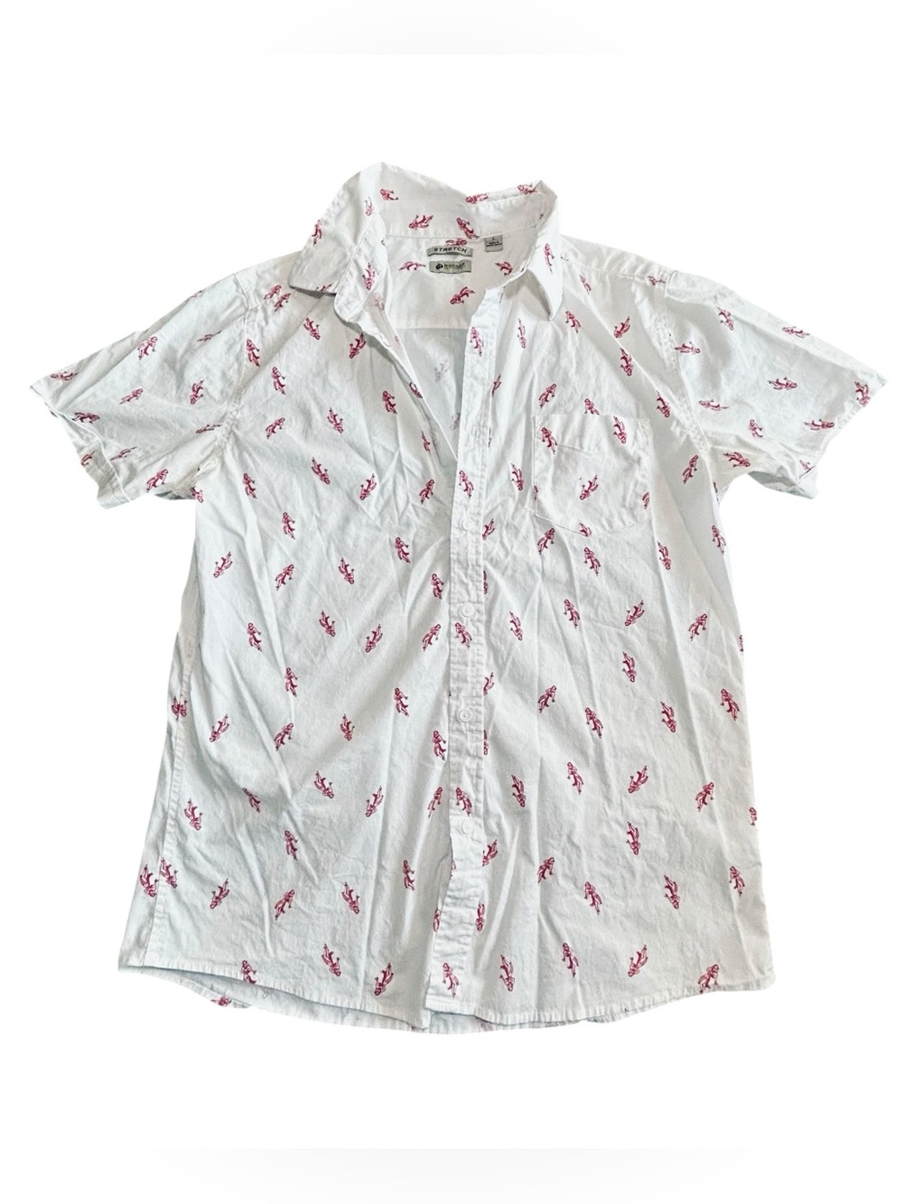 Haggar White Short-Sleeve Button-Down Shirt with Red Print